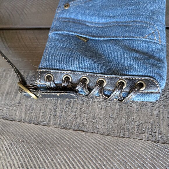 Vintage Denim and Leather Y2K Mini Shoulder Bag Purse Pockets Ties - Picture 3 of 7
